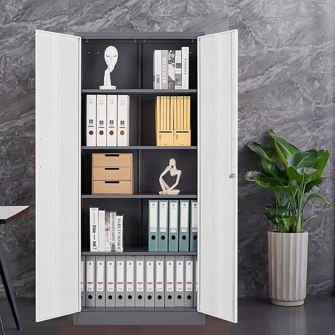 MIIIKO Metal Cabinet with Doors and Shelves, Tall Filing Cabinet