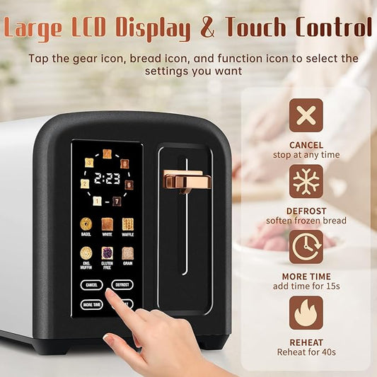 SEEDEEM Toaster 2 Slice with Touch Screen, Faster Heating Speed, 7 Shade Setting