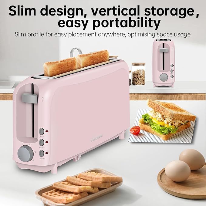 SEEDEEM 2 Slice Slim Toaster, Single 10" Long Slot Toaster Fits Bagels &