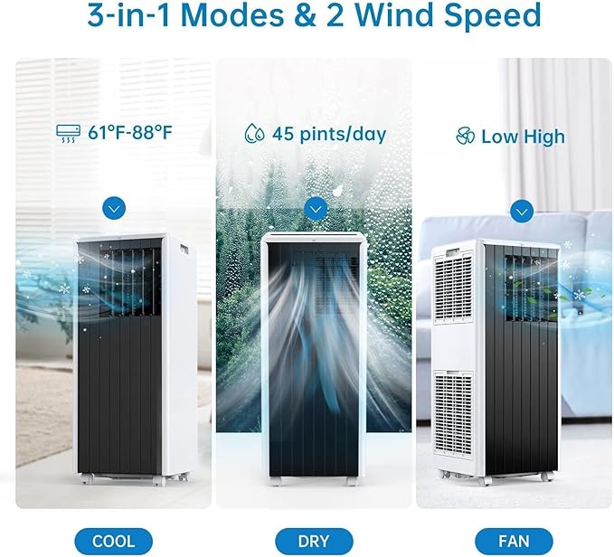8, 000 BTU Portable Air Conditioner, Smart Control, Cools Up to 350 Sq. Ft.