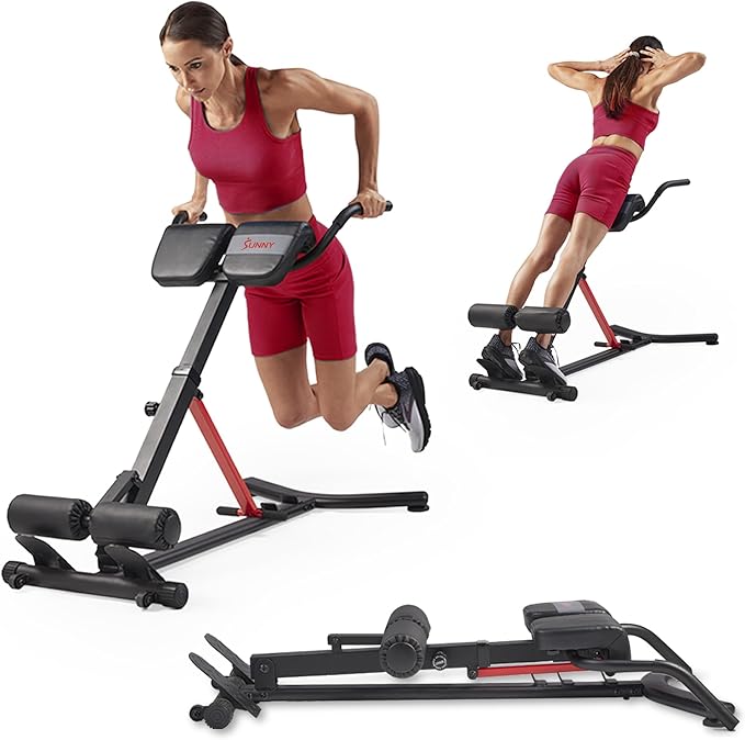 Sunny Health & Fitness Foldable Hyperextension Roman Chair w/Back Extension, Home Gym Sit Up Bench for Glute & Ab Workouts, Optional Adjustment Incline & Multi-Function Heavy-Duty Exercise Equipment