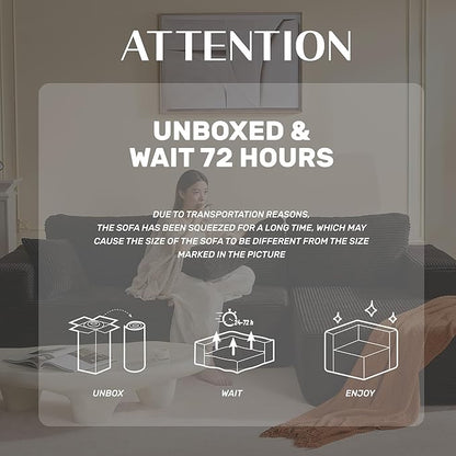 107" Boneless Couch with Deep Seat, Modular Sectional Sofa, Cloud Sectional Couch for Living Room, No Assembly Required, Corduroy, L-Shape Right?Black