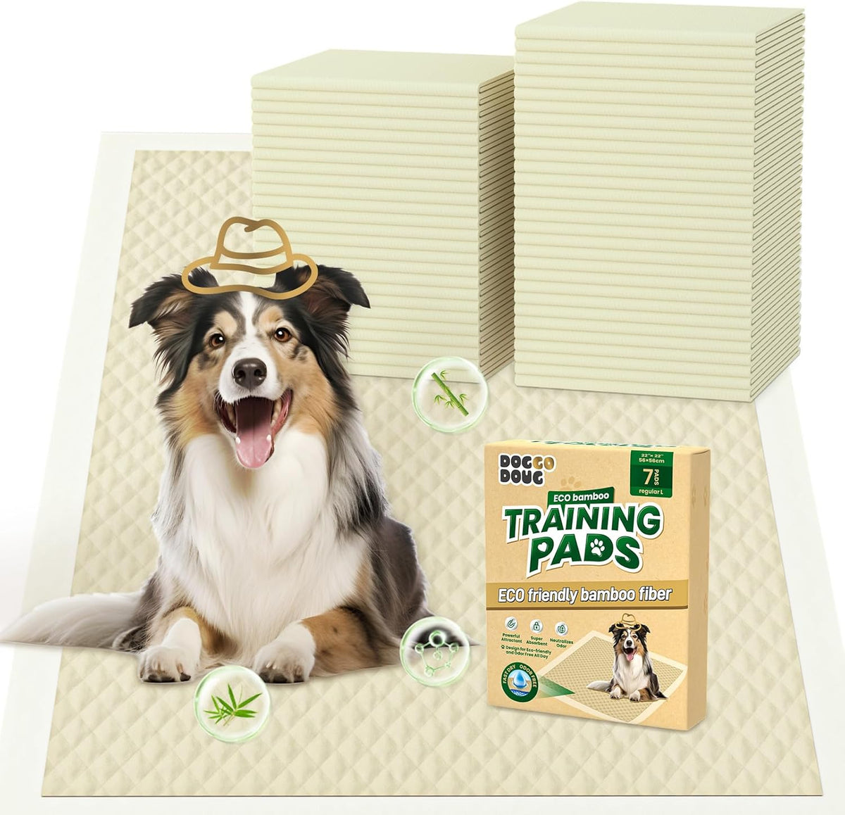 Puppy Pads 7 Count Small 22x22in Bamboo Training Pads Deodorizing Leakproof Quick Drying Dog Pee Pads Super Absorbent Disposable Pee Pads for Dogs Puppies, Doggie, Cats, Rabbits