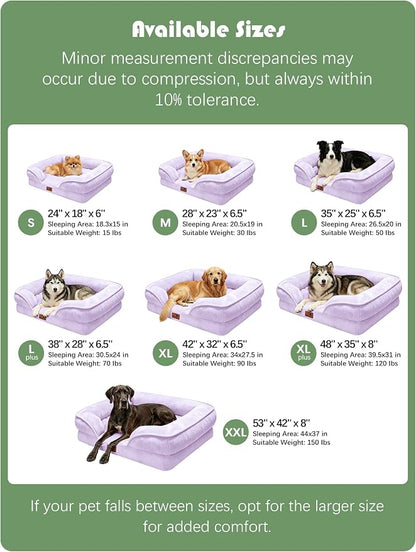 Spotted Play Orthopedic Dog Bed with Sides - Sofa Beds for Large Dogs, Supportive Foam Pet Couch Bed with Washable Removable Cover, Waterproof Lining and Non-Slip Bottom, Purple - L-Plus