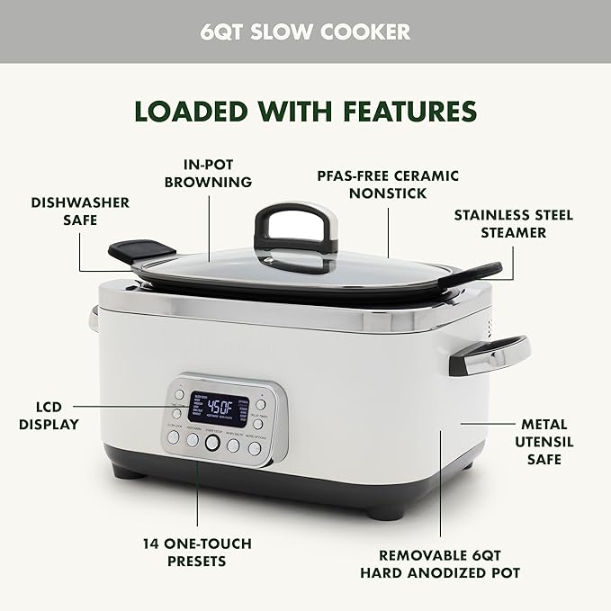 GreenPan Elite 14-in-1 Nonstick 6QT Electric Slow Cooker, PFAS-Free Ceramic