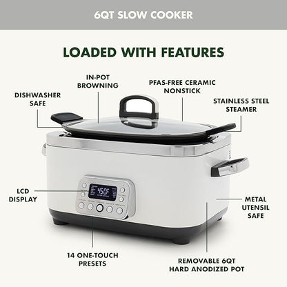 GreenPan Elite 14-in-1 Nonstick 6QT Electric Slow Cooker, PFAS-Free Ceramic