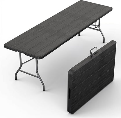 Our Modern Space 8 Feet Foldable Table with Built in Handle & Steel Legs | Heavy Duty Portable | Perfect for Party, Dining, Wedding, Events, Picnic Indoor, Outdoor, Camping, Utility, Temporary