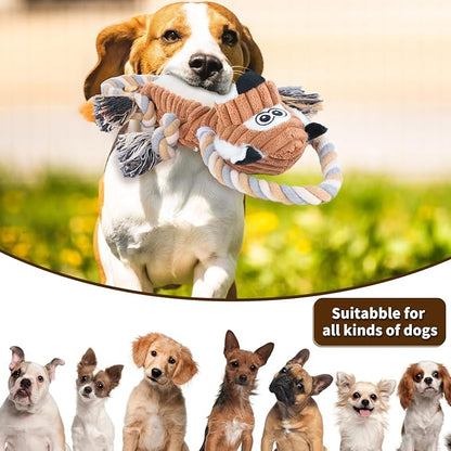 Squeaky Dog Toys Interactive Durable Rope-Infused Lion Shape Puppy Chew Toys for Small, Medium and Big Dogs