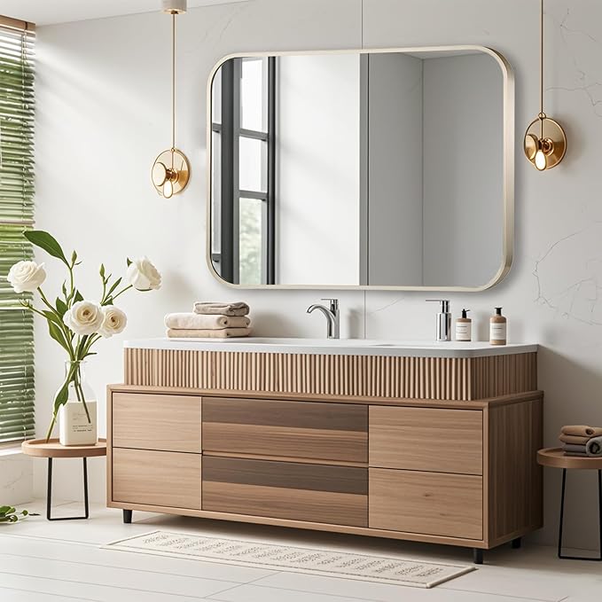22x30 Inch Brushed Nickel Bathroom Mirror, Framed Rectangle Mirror