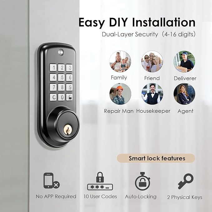 Smart Lock, Keyless Entry Door Lock, Password Mechanical Key 2 Unlocking