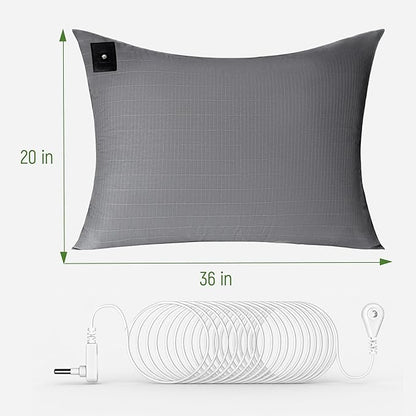Groundingtop Earth Pillowcase Upgraded 10% Silver Fiber Grounding Pillow case, 90% Cotton Grounded Bed Pillow Cover for Better Sleep Pain Relief Improve Energy, Queen 20x36 Inch, Gray 1PC