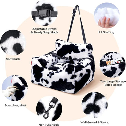 Dog Car Seat for Small Dogs & Cats Under 25 lbs, Milk Cow