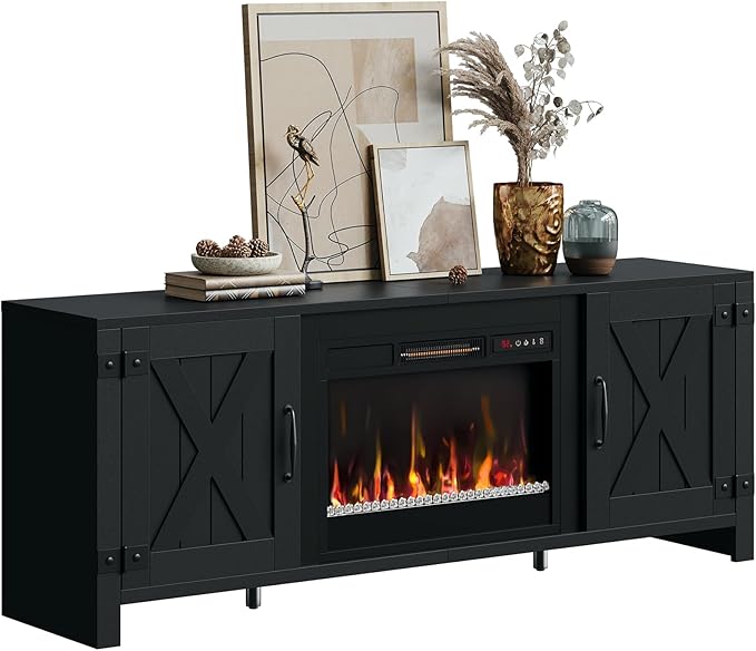 Bestier 63" Fireplace TV Stand for TVs Up to 70", Farmhouse Barn Door