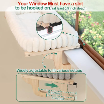Zakkart SnugCloud Cat Window Perch with 4-Sided Bolster - Orthopedic Cat Hammock for Window Sill - Solid Hardwood & Metal Frame - Window Seat for Pets (Natural Color Wood w/Brown Bed, Medium)