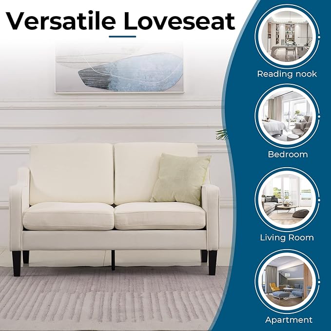VINGLI Loveseat 53" Small Couch Loveseat Sofas for Living Room Mid Century Modern Sofa Couch Beige Love Seat Couches with Scooped Arms for Small Spaces, Bedroom, Apartment, Studio
