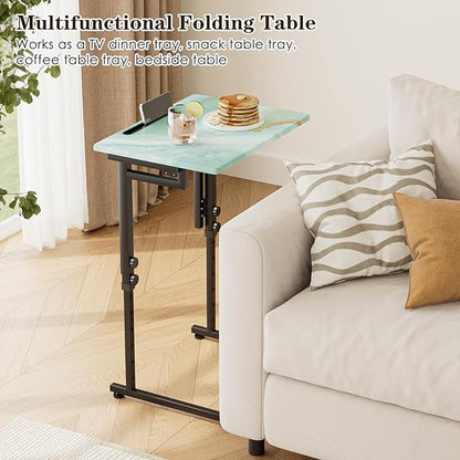 Fleecy day Folding TV Tray Table,Adjustable TV Dinner Table with Sturdy MDF Top,Eating Trays for Living Room with No Assembly Required (Sea Blue)