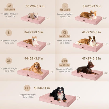 EHEYCIGA Orthopedic Dog Bed Large with Removable Washable Cover, 36IN Pink | Egg Crate Foam Support, Durable Oxford fabric, Non-Slip Bottom, Machine Washable, Soft Waterproof Plush Pet Bed Mat For Crate