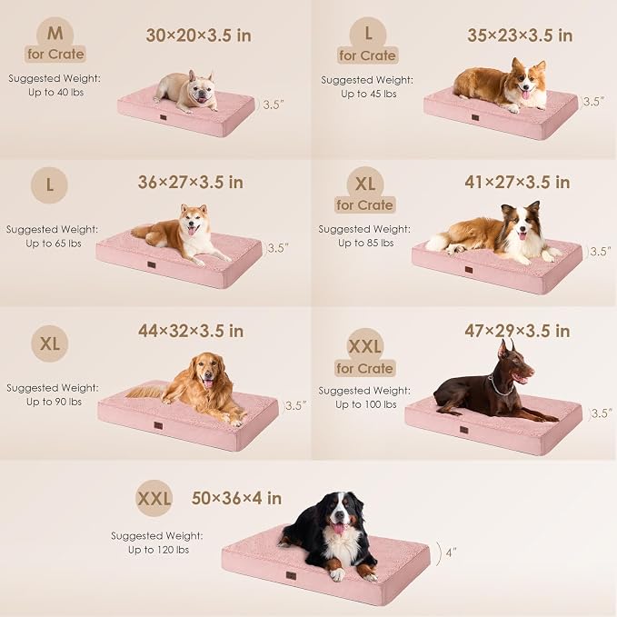 EHEYCIGA Orthopedic Dog Bed Large with Removable Washable Cover, 35IN Pink | Egg Crate Foam Support, Durable Oxford fabric, Non-Slip Bottom, Machine Washable, Soft Waterproof Plush Pet Bed Mat For Crate