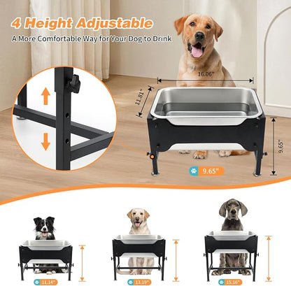4 Gallon Elevated Dog Water Bowl, 4-Height Stand for Large Dogs | 4 Gallon Stainless Steel Bowl, 4 Heights 9.65-15.16 in, Non-Slip Feet, Indoor Outdoor Use, Easy-Clean Surface, Large Breeds