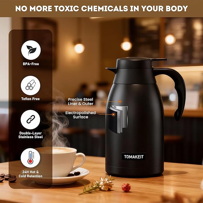 Thermal Coffee Carafe 2L/68 Oz Double-Wall Vacuum 304 Stainless Steel Insulated