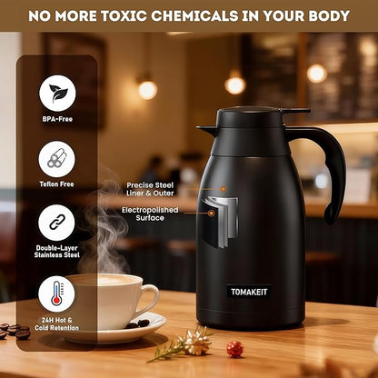 Thermal Coffee Carafe 2L/68 Oz Double-Wall Vacuum 304 Stainless Steel Insulated