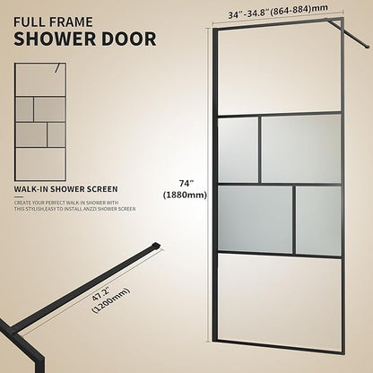 Bathroom Shower Door, Modern Grid Shower Door 34 * 74 Inch, 5/16" Clear