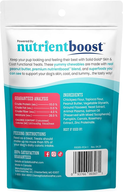 Solid Gold Healthy Dog Treats - Functional Peanut Butter Dog Treats w/Salmon Oil & Superfoods for Skin & Coat + Gut Health - Gluten Free Healthy Training Treat for Dogs of All Ages & Sizes - 5.2oz