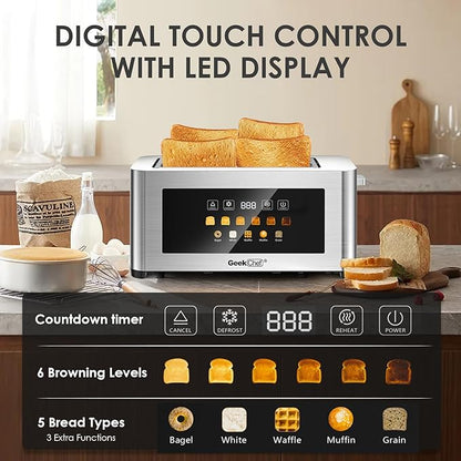Geek Chef Long Slot Toaster 4 Slice, 1.5" Touch Screen Extra Wide Slots