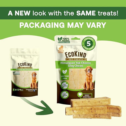 EcoKind Premium Gold Yak Cheese Himalayan Dog Chews, Healthy Dog Treats for Small Dogs, All Natural, High Protein Chew, Peanut Butter, Small - 16 Chews