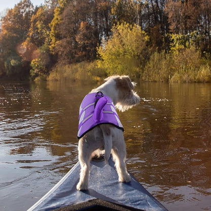 Dog Life Jacket,Dog Life Vest for Swimming,Dog Shark Life Jacket with Rescue Handle,Adjustable Reflective Dog Life Preserver for Small Dog,Purple XS