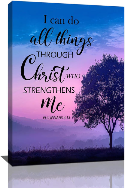 Christian Tree Wall Art I Can Do All Things Canvas Wall Decor Prints Framed Painting Purple Pictures Gifts Artwork for Bathroom Bedroom 16"x24"