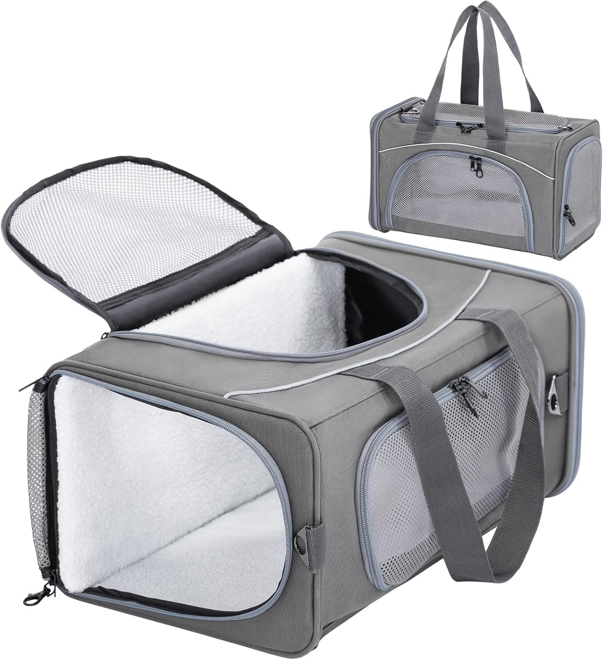 ‌Petsfit Airline Approved Pet Carrier for Small Dogs & Cats, 19x9x12 TSA Approved Carrier, with Removable Dual-Sided Padding (2-Way Placement) - Fits Under Most Airplane Seats, Escape Proof (Gray)