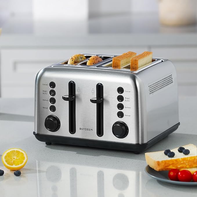 BUYDEEM DT640 Retro 4 Slice Toaster, 7 Shade Settings, Extra Wide 1.5'' Slots
