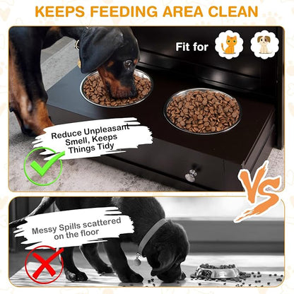 Tangkula Pet Feeder Station, Dog Food Storage Container With Double Pull Out Bowls, Food Toy Organizer Cabinet, Feeding Station Furniture for Dogs Cats Feeding & Watering Supplies (Brown)