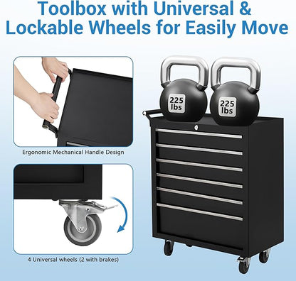 IDEALHOUSE Rolling Tool Chest, 6 Drawers Tool Storage Cabinet, Toolbox