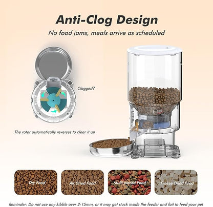 Automatic Cat Feeder - 5L Anti-Clog Cat Food Dispenser Keeps 2-15mm Dry Food