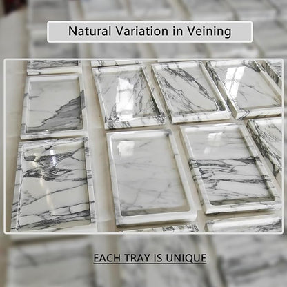 Natural White Marble Vanity Tray, 9.8"x5.9" Genuine Marble Stone Tray for Bathroom/Kitchen/Dresser (Arabescato)