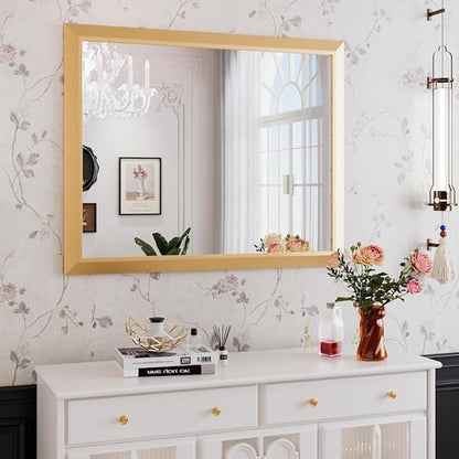 Amorho Bathroom Mirror, 40x32 Inch Gold Thick Metal Framed Wall Mirrors