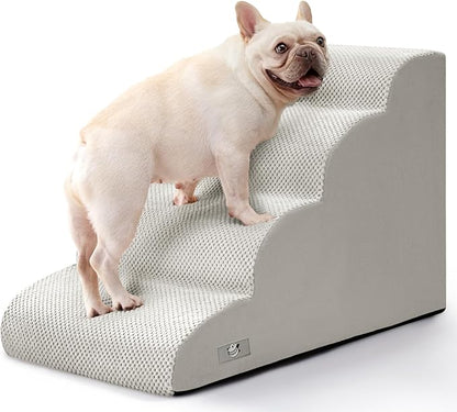 Dog Steps for Bed 17.7" H, 4-Step Pet Stairs Ramp for Small & Medium Dogs | Airpanda Dog Stairs with Washable Cover & High-Density Foam,Gentle Curved,Ideal for Senior & Short-Legged Dogs,Light Grey