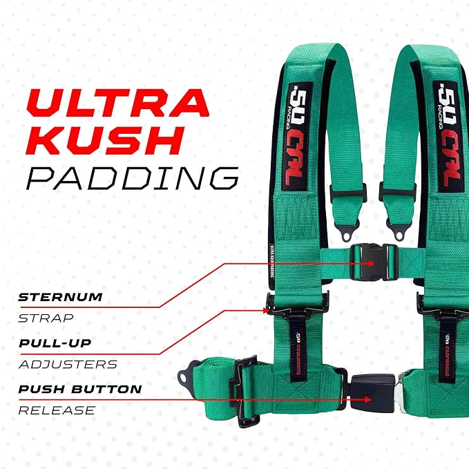 1pc 50 Cal Teal 4 Point Harness 3" Straps, Racing Harness Seat Belt | Ultra Kush padding, Push Button quick release hardware. Universal Fit for UTV, RZR, race car.