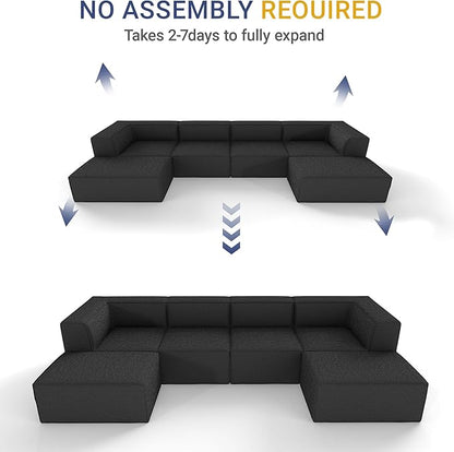 136" 6-Piece Sectional Sofa Modular Couches,L-U-Shaped with Chaise,for Living Room,Compressed Foam No Assembly,for Living Room (2xArmless Corner Ottoman) Fabric Chenille Dark Grey