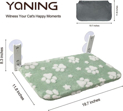 Cat Window Perch, Foldable Cat Window Hammock with Cute 3D Textured Flower Cover, Breathable Mesh Cover and Strong Suction Cups, Cordless Window Seat Bed for Indoor Cats (Green, Medium)