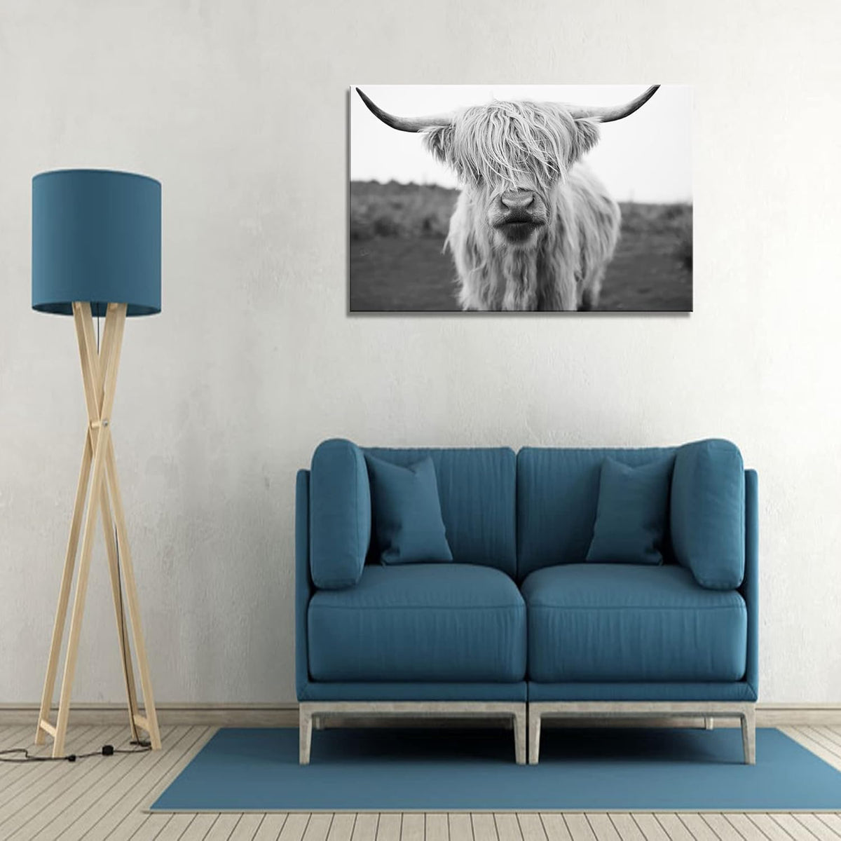 XXMWallArt FC3669 Highland Cow Canvas Art - Black and White Animal Wall Art for Living Room, Bedroom, Office Decor