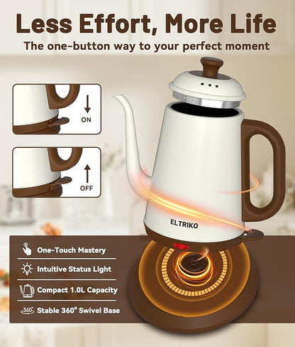 Gooseneck Electric Kettle, 1L Water Boiler, Pour Over Coffee & Tea, 1000W Fast