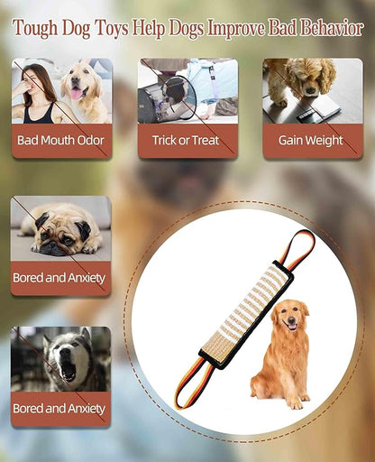 Clysoru Dog Tug Toy Dog Tough Jute Bite Pillow Lasting Training Equipment Two Flag Handles Puppy to Large Dogs Interactive Toy war Toys for Aggressive chewers