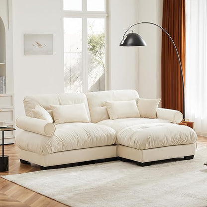 Beige White Ottoman for Modular Sectional Sofa, Single Sofa, Ottoman Seat for Convertible Sectional, Velvet Sofa Couch for Living Room, Bedroom, Apartment