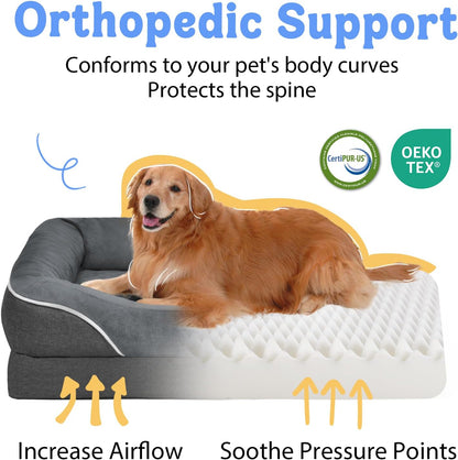 Large Orthopedic Dog Bed Washable - XL Dog Couch Sofa - Four Sides Dogs Beds Waterproof Non-Slip for Large Sized Dogs
