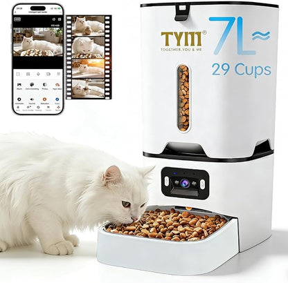 TYM Automatic Cat Feeder with Camera, 5G WiFi Auto Cat Dog Food Dispenser with
