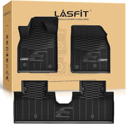 LASFIT Floor Mats for Ford Mustang Mach-E 2021-2025 TPE All Weather Protector Car Liners, 1st & 2nd Row, 3pcs Black