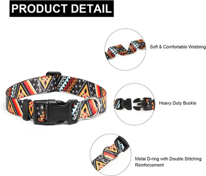 Mercano Adjustable Dog Collar - Special Design Patterns, Soft Nylon Comfortable Durable Pet Collar for Small Medium Large Dogs (XS, Ethnic Gold)